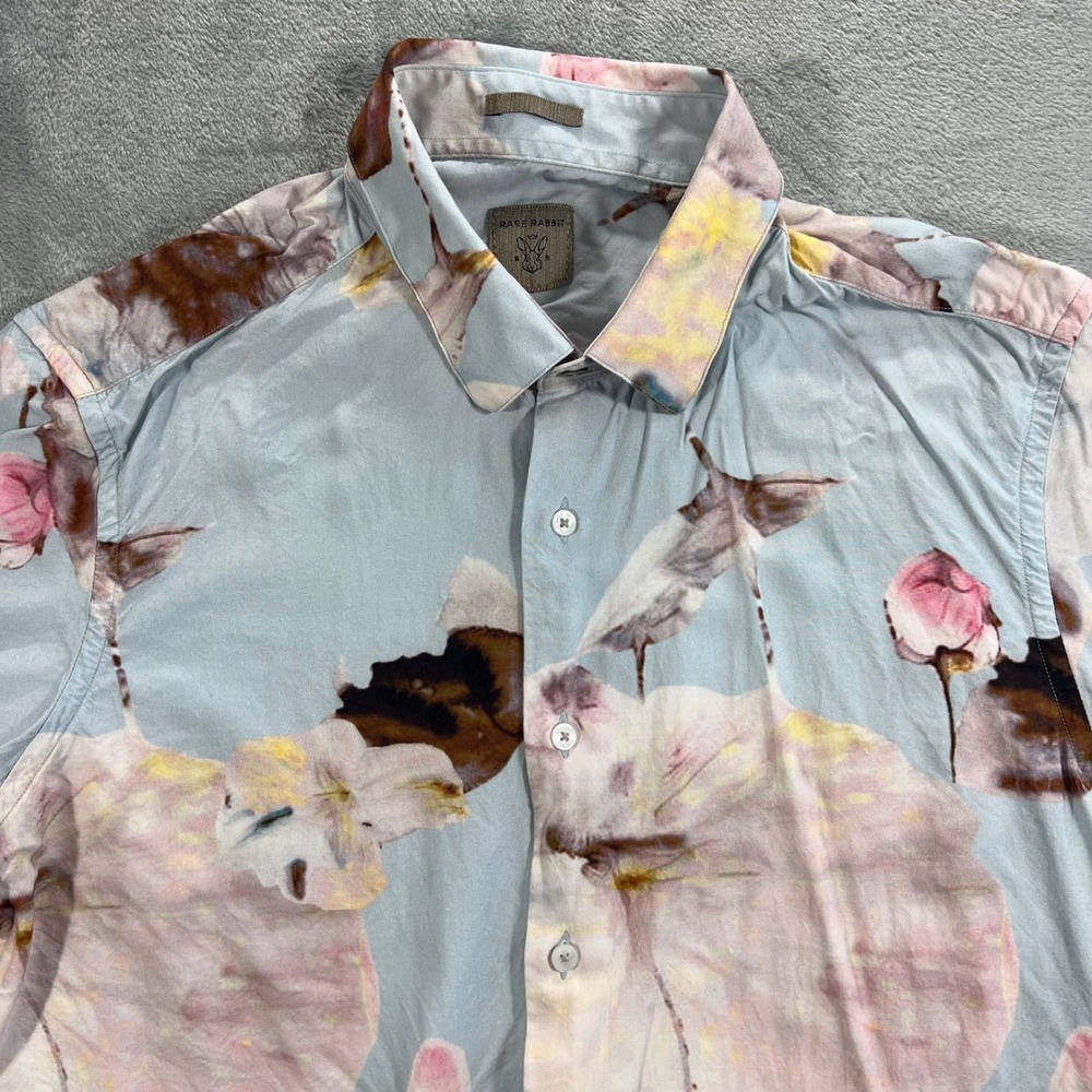 RARE RABBIT Breezy Shirt Mens Medium Blue Floral Viscose Short Sleeve LA NY‎ MIA